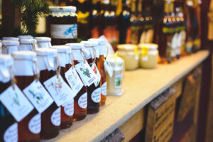 Homemade gingerbread syrup in a glas bottle