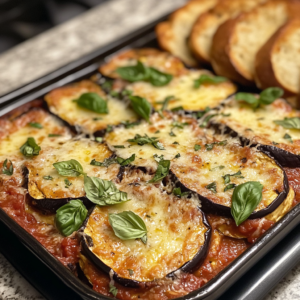 Eggplant Parmesan with Garlic Bread